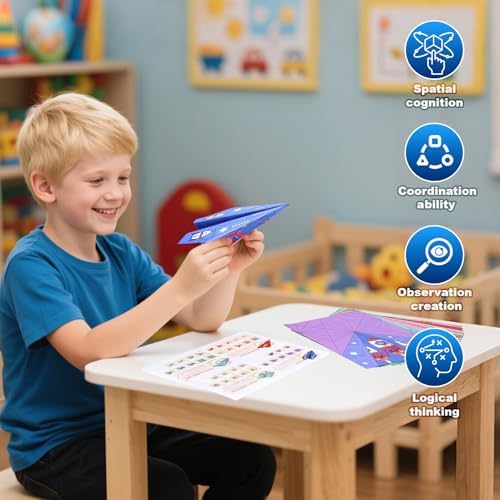 Vodolo Paper Airplane Kits with 16 Classic Designs,32 Sheets Paper Planes Origami Kit for Kids Ages 5-12,Airplane Gifts for Boys and Girls