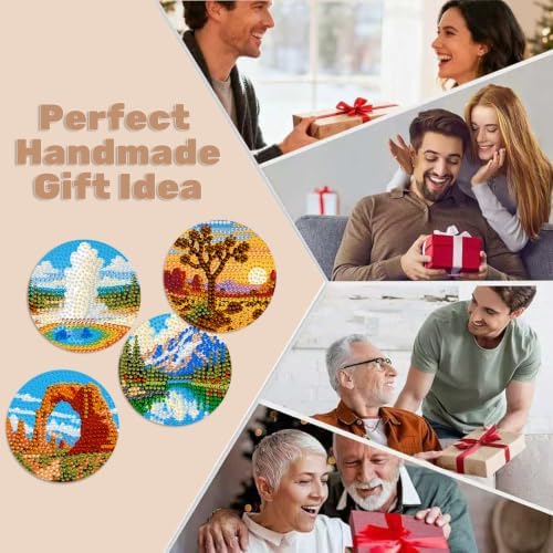 CRZMODE 8 Pcs National Park Diamond Art Coasters Kits, Diamond Painting Coasters with Holder Set of 8, DIY National Park Art Crafts Supplies for Adults Cup Mat House Warming Gifts Non-Slip