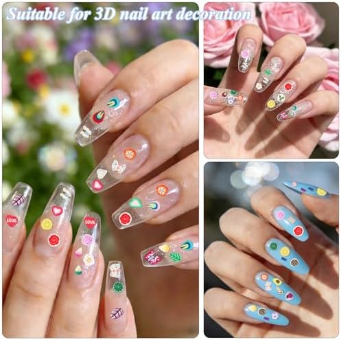 10000 pcs (20 Styles) Clay Slices, VEINARDYL Nail Art Slices Charms Fruit Heart Flower 3D Polymer Clay for DIY Crafts Resin Slime Making Cellphone Decoration