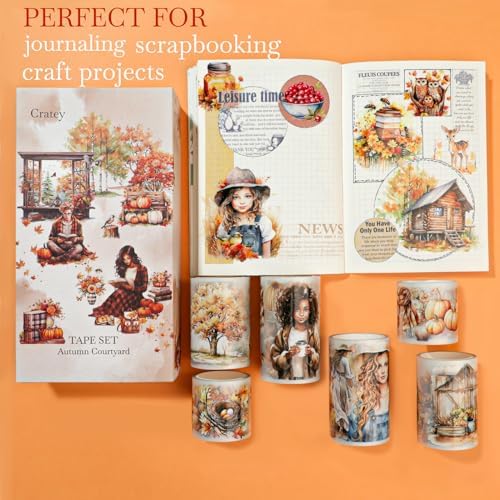 Fall PET Washi Tape Set for Journaling, Scrapbooking & Crafting. Cut & Use as Thanksgiving Harvest Decorative Stickers in Your Junk Journals, Crafts, or Planners