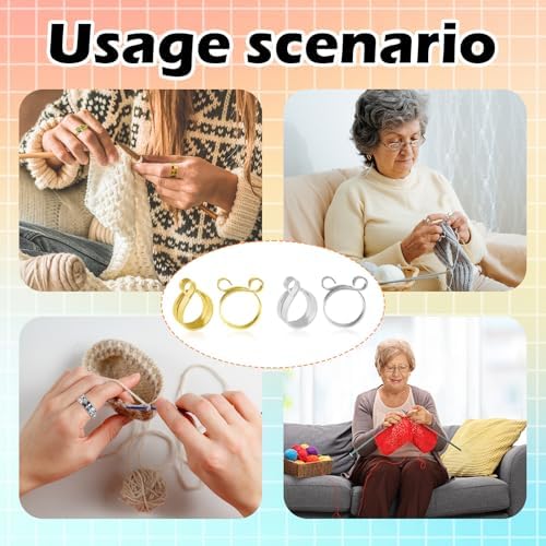 4pcs Knitting Crochet Loop Ring for Fingers Metal Open Yarn Guide Crochet Rings