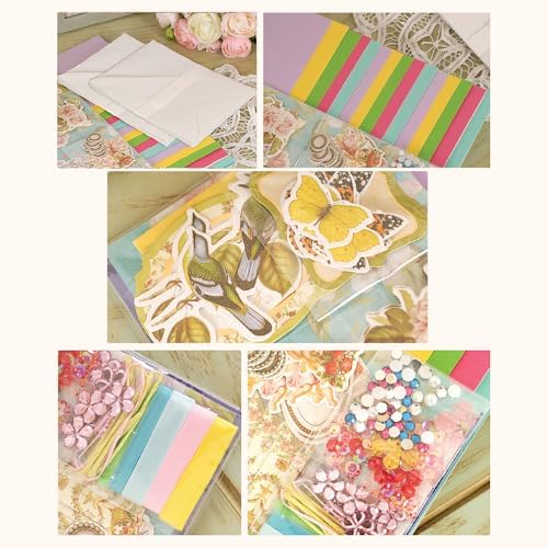 Huralona Greeting Card Making Supplies Envelope Kit Gift Anniversary Craft | Handmade DIY Card Kits 15 Cards 15 Envelopes with Accessories for Birthday Thanksgiving Christmas Wedding Invitation
