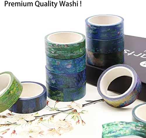 Berkin Arts 12 Rolls Art Floral Designs Washi Tape Set - 15 mm Wide Decorative Adhesive Masking Tape Cloisonnism Landscape Vintage Iridescent Venetian Claude Monet Series
