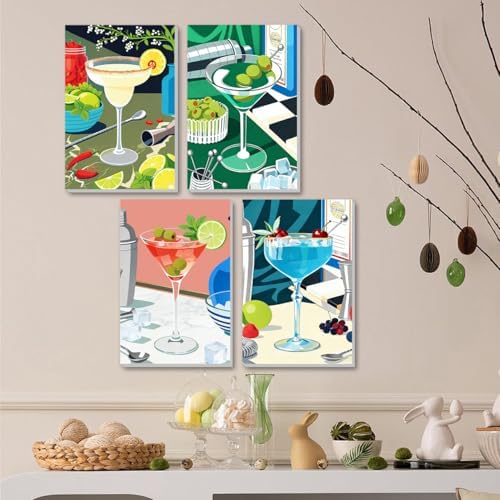 ICYANART 4 Pack Cocktail Paint by Numbers Kit for Adults with Frame Easy