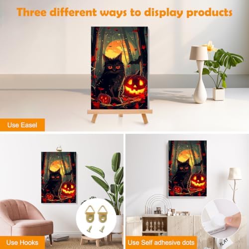 MOGTAA Halloween Paint by Numbers Kit for Adults Beginners with Frame, Pumpkin Adult Paint by Number Kits on Canvas with Easel, Easy DIY Black Cat Oil Painting Kits for Home Decor, 8x12in