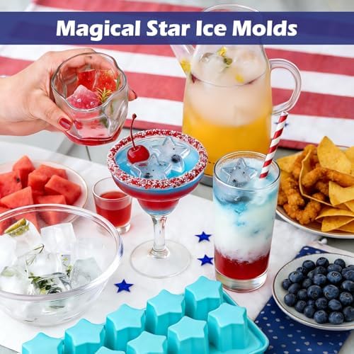 Webake Star Ice Cube Tray with Lid, 2 Packs Silicone Star Ice Molds for Freezer, Reusable Ice Cube Trays for Cocktails, Whiskey & Chilled Drinks