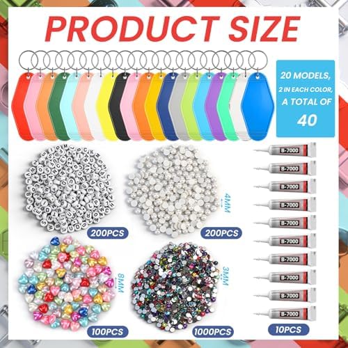 Nosiny 1550 Pcs 40 Sets Motel Keychain Making Kit Key Chain Letter Beads