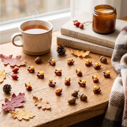 JUNEBRUSHS 50 Pcs Thanksgiving Mini Resin Turkey Ducks Fall Figurines