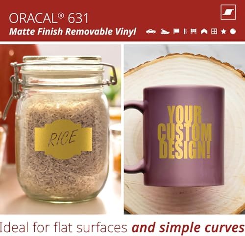 ORACAL 631 Matte Gold Vinyl Durable Roll Easy to Weed Permanent Adhesive Craft Vinyl for Plotting Machines, Decals & DIY Projects 12” x 10ft