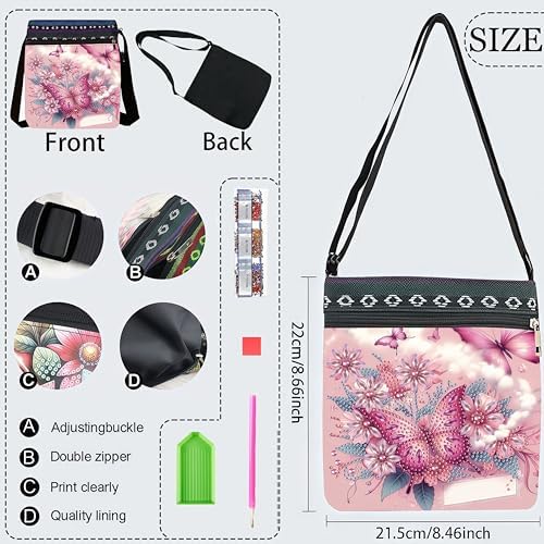 LSQFS Diamond Art Painting Crossbody Bag for Adults, Butterfly Floral DIY Diamond Art Kits for Women, PU Leather Shoulder Purse Craft Kit