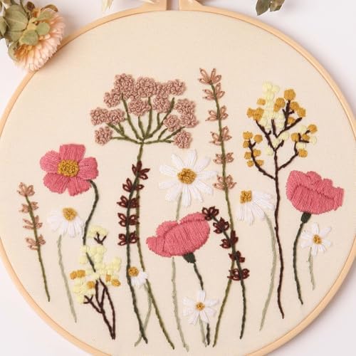 Harimau Adult Beginner Embroidery Starter Kit, Complete Set with 4 Patterns, 2 Hoops, Needles, Scissors, Instruction Guide & Stitching Video Tutorials