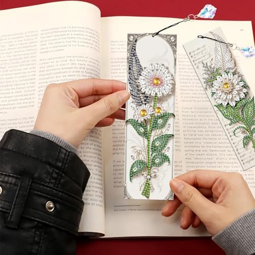 4-Pack 5D Flower Diamond Painting Bookmarks Kit, DIY Diamond Art Bookmarks with Colorful Diamond Gems and Tassels, Floral Bookmark Making Set for Adults, Gift for Book Lovers