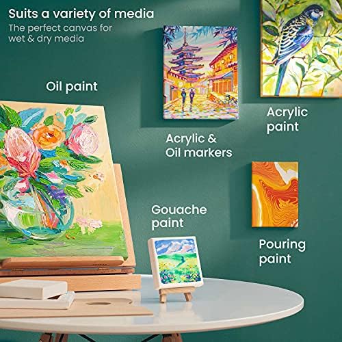 ARTEZA Stretched Canvas Multipack of 10 – 4x4, 5x7, 8x10, 9x12, 11x14 Inch Blank White Canvases for Acrylic, Oil, Gouache – Cotton, Pre-Primed | 4 x 4, 5 x 7, 8 x 10, 9 x 12 and 11 x 14 in, 100% Cotton, Pinewood Bars, 8 oz Acid-Free Acrylic Gesso