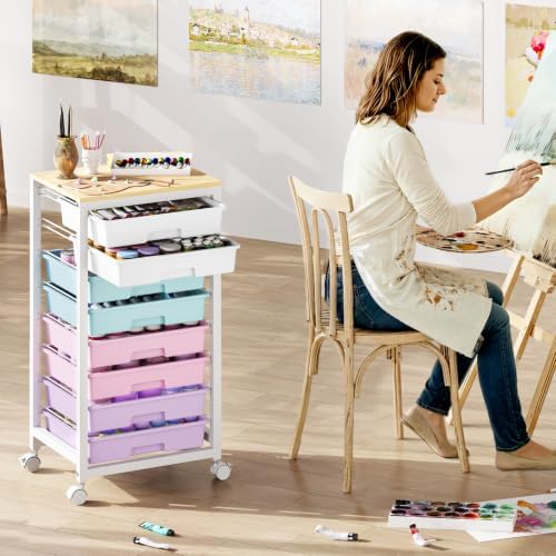 SYKIARIOL Rolling Storage Cart with Drawers, 8 Drawers Cart, Ice Cream | Utility Cart With Drawers,Rolling Storage Cart for Living Room,Classroom,Bedroom,Bathroom,Dorm,Office, Ice Cream
