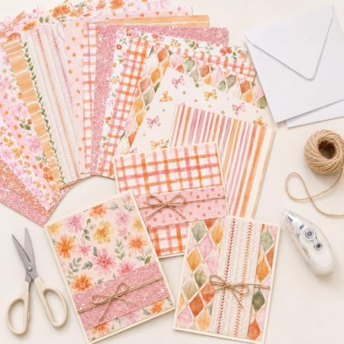 24 Sheets Orange Floral Scrapbook Paper, 12x12 Double Sided Craft Paper Pad