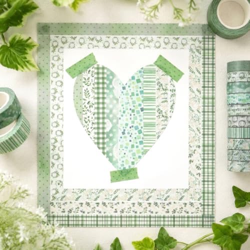 12 Rolls Floral Washi Tape Set, Green Watercolor Flowers Design for for Journaling, Scrapbooking, DIY Craft, Planners, Gift Wrapping, Back to School Art Supplies