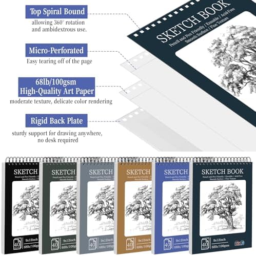 18 Pack Sketch Books Bulk 9x12 Inch Large Top Spiral Bound Sketch Pads 720 Total Sheets 6-Color Sketchbook 68lb/100gsm Acid-Free Drawing Paper for Students Beginners Artists Classroom Art Supplies