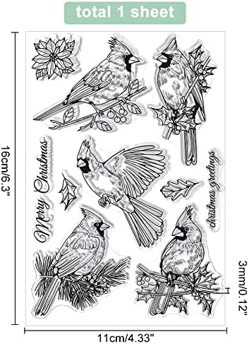 GLOBLELAND Christmas Cardinal Clear Stamp Christmas Transparent Stamp Winter Birds Silicone Stamps for DIY Scrapbook Journal Card Making