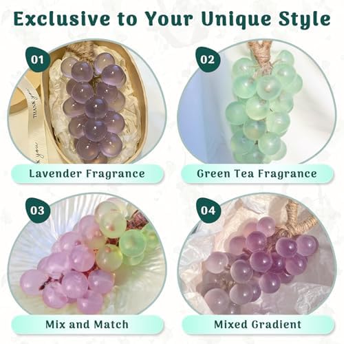 YUVFUDUOV DIY Grape Soap Making Kit - Enough to Make 2 Full Bunches, Includes Silicone Mold, 500g Clear Soap Base, 2x90g Essential Oil Soaps, Jute Rope & Tools, for Handmade Craft Gift & Mother's Day