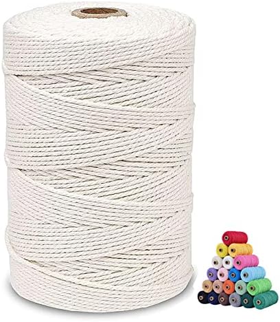 Macrame Cotton Cord 3mm x 329Yards, Natural Color Macrame Rope, Perfect Macrame Supplies Cotton Cord for Macrame Plant Hangers DIY Crafts (Natural Color, 3mm*329Yards)