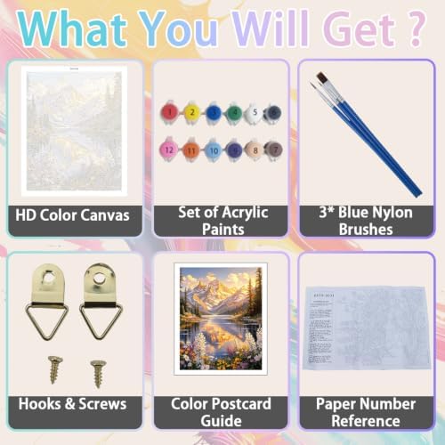 WULINHUAFA Mountain Paint by Numbers Adults Beginner 16x20 Inch | Lake Adult Paint by Number Kits, DIY Acrylic Oil Easy Painting by Numbers for Gifts Home Wall Decor Without Frame