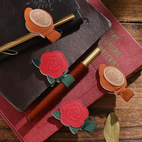 2PCS Vintage Magnetic Leather Bookmark, Leather Magnetic Bookmarks for Women,Unique Book Marks Gifts for Book Lovers， Magnetic PU Bookmarks Clip Book Accessories for Adults & Kids，Roses & Coffee