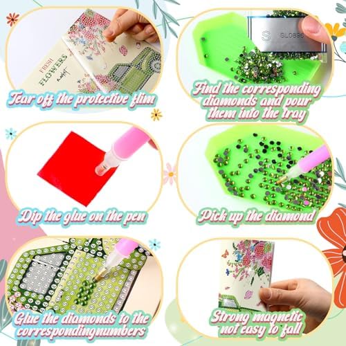 Saillong 12 Pack Spring Diamond Painting Greeting Card Kits Easter Diamond Art Cards with Envelopes Gnome Tulips Flowers 5d Rhinestones Painting Kits for Adults DIY Crafts Family Friend Spring Gifts