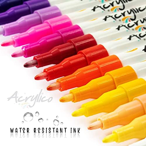 Acrylic Paint Markers Set of 30 Paint Pens –Extra Fine Tip for Fabric, Wood, Glass, Canvas, Rock, Metal & Ceramic – Non-Toxic Art Supplies for Adult Coloring & Kids Crafts
