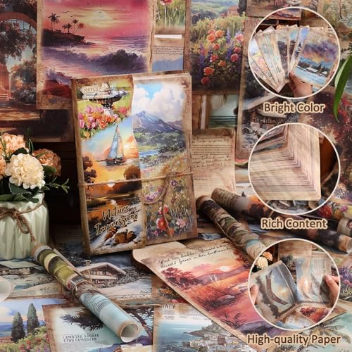 160 Sheets Vintage Scrapbook Paper Set - 8 Nature Impressions Themed Aesthetic Natural Scenery Patterns, Journaling Scrapbooking Supplies Craft Decoupage Papers Kit, for Junk Journals Collage Making
