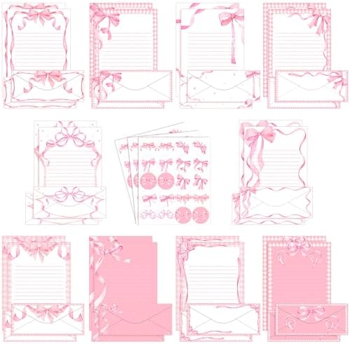 TaoBary 160 Pcs Pink Bow Stationery Paper and Envelopes Set, 8.5 X11''