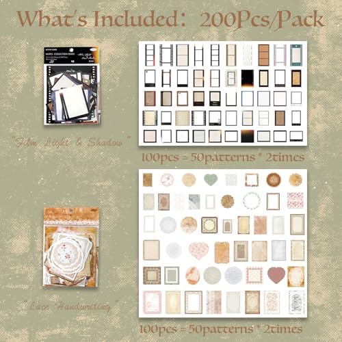 200Pcs Vintage Memo Material Pack Memo Collection (SetA)