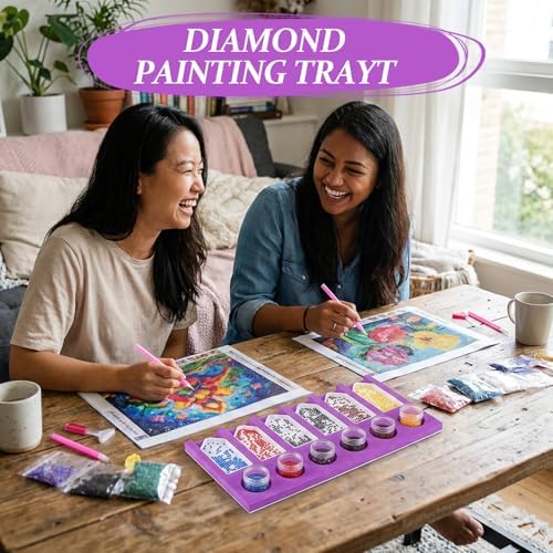 Accessories Tray Organizer, Purple 6 Slots Beads Sorting Tray, Storage Holder Tools for Glitter Rhinestones 5D Embroidery & DIY Crafts