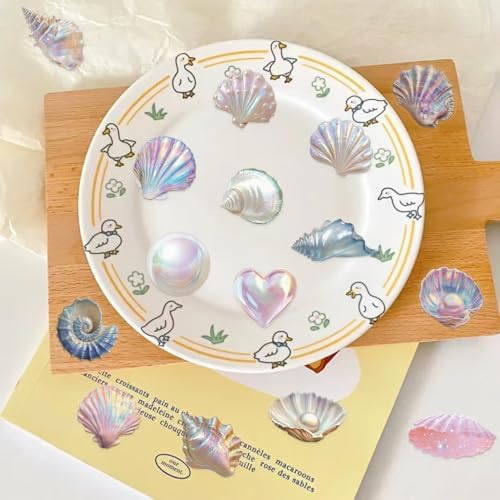 50 Pcs PET Transparent Seashell Stickers, Waterproof Vinyl Coastal Shell Decals for Laptop Skateboard Luggage, Colorful Beach Shell Stickers Gift for Kids Teens Adults (Shell)