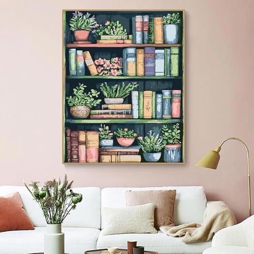 ZRIZQ Paint by Numbers Kit for Adults Beginner,Bookshelf,16x20