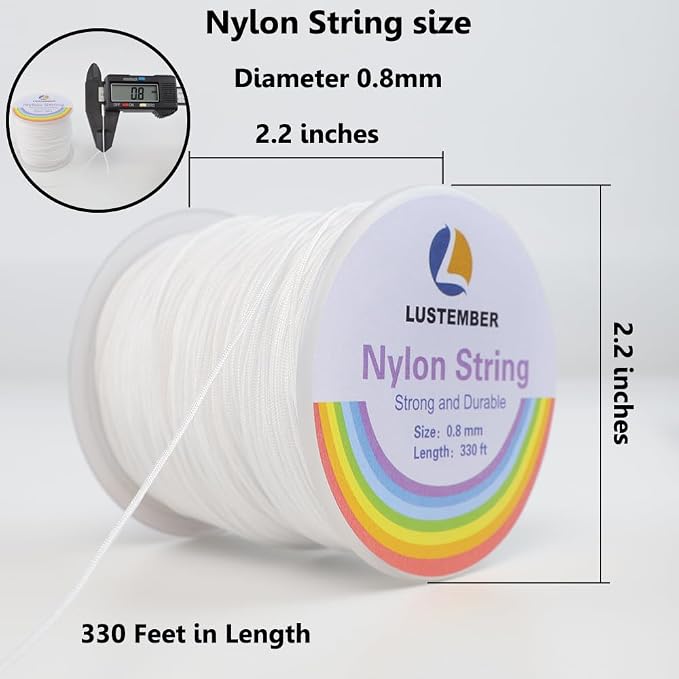 LUSTEMBER 0.8mm Nylon String, Strong Bracelet String, Durable Nylon Cord for Jewelry Making, Bracelets, Beading, Necklaces, Rattail Braiding, Kumihimo, Wind Chimes, Blinds and Handicrafts (Pack of 2)