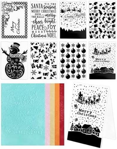 FIVEIZERO 8 Pcs Embossing Folders for Embossing Machine, 5.8 x 4.1 Inch Paper Card Embossing Templates, Christmas Series for Holiday Card Making, Scrapbook & DIY Crafts