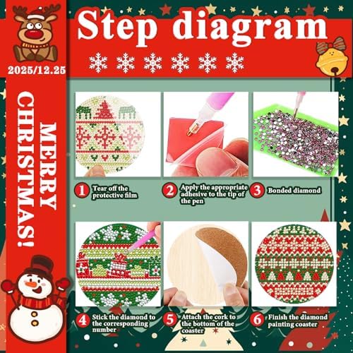DOTSOPS Christmas Diamond Art Coasters with Holder 6 Pcs Diamond Painting Kits for Adults Beginners Diamond Craft Gem Art Dots Halloween Birthday
