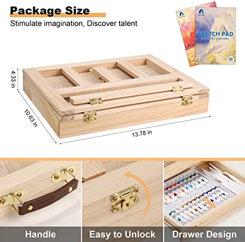 Watercolor Paint Set with Wooden Tabletop Easel, Portable Painting Supplies