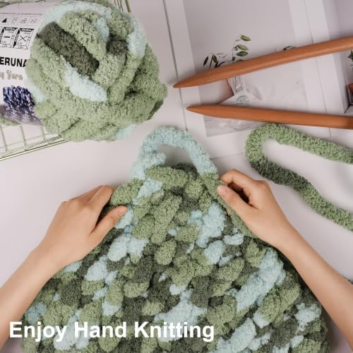 Chunky Yarn for Hand Knitting, #10 Chunky Blanket Chenille Yarn, Large Bulky Thick Jumbo Yarn, Super Chunky Knit Yarn for Crocheting, 8 Skein (8oz,20yds Each Skein), Tie Dye Forest&Sage&Mint