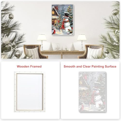 SENQAO Christmas Paint by Numbers for Adults Beginners Framed, Snowman Cardinal Adults' Paint-by-Number Kits, Adult Paint by Number Kits on Canvas, Acrylic Number Painting for Home Decor, 8x12inch