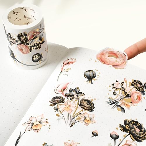 WT Auric Rose Gilded Washi Tape Sticker Set, 3 Rolls, Original Vintage Floral Decorative Masking Tape with Gold Foil, Wide Tape for Journaling, Scrapbooking, Planner, DIY Crafts & Wrapping