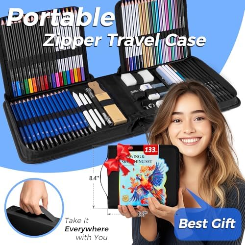 133 Pack Drawing Set Sketching Kit, Pro Art Supplies Sketch Pencils Set