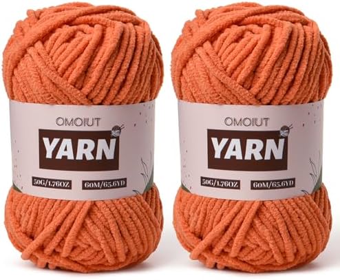 2 Packs Plush Chenille Chunky Crochet Yarn - Baby Yarn for Crocheting Soft - Velvet Yarns Knitting for Blankets Crafts - Fluffy Amigurumi Yarns 100g/131yds (2 Orange)