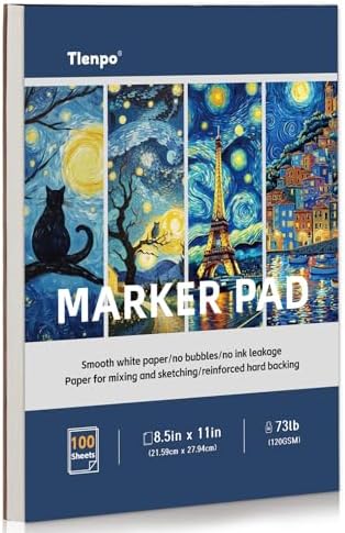 Tlenpo 8.5 x 11 Marker Paper Pad, 100 Sheets Marker Sketchbook Bleedproof, 120gsm/73lb Art Sketch Pad Paper, Painting Coloring Alcohol Marker Paper for Beginners, Artists, Kids