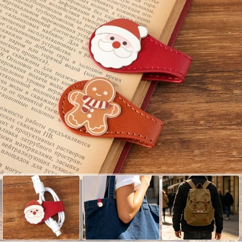4PCS Christmas Leather Magnetic Bookmarks Set, Festive Xmas Book Markers for Reading Women & Men, Holiday Reading Accessories for Book Lovers，Adults & Kids, Unique Christmas Stocking Stuffers