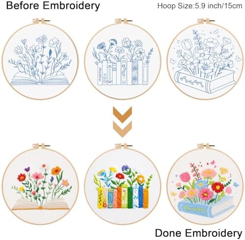 Louise Maelys 3 Pack Floral Book Embroidery Kit for Beginners DIY Craft