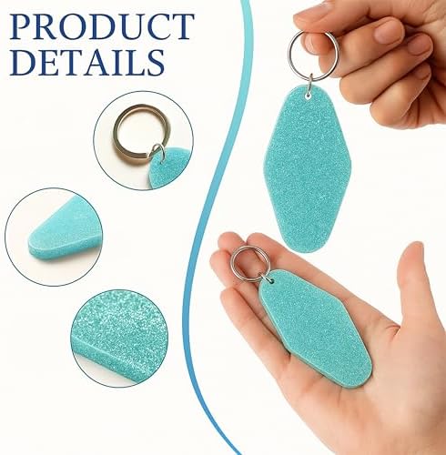 Glitter Acrylic Motel Keychains Bulk,Colorful Diamond Shaped Keychain Tags with Rings Blank Plastic Keychain for DIY