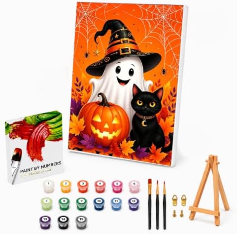 Halloween Paint by Numbers Kit for Kids with Frame Easel Ghost 8x12 inch