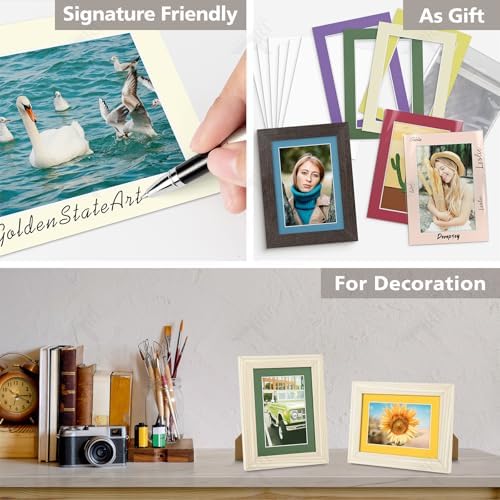 Golden State Art 50 Pack Mixed Color Picture Mats 5x7 for 4x6+Backing+Bags