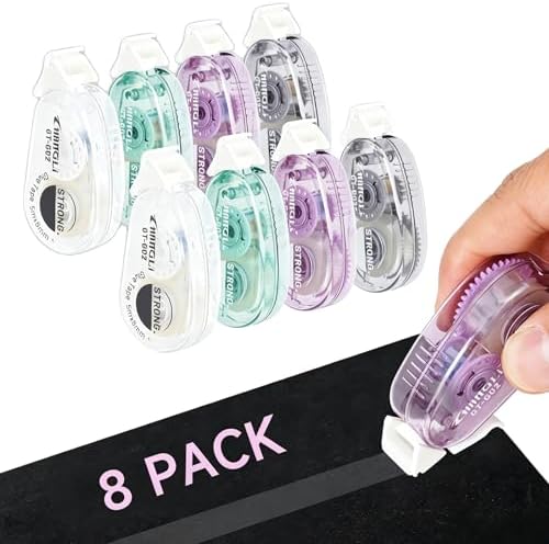 8 Pack Permanent Scrapbook Tape, Glue Tape for Scrapbooking, Double Sided Tape for Crafts, Journaling Scrapbooking Supplies, Junk Journal Supplies, 0.31IN x 16.4FT (Multicolor)